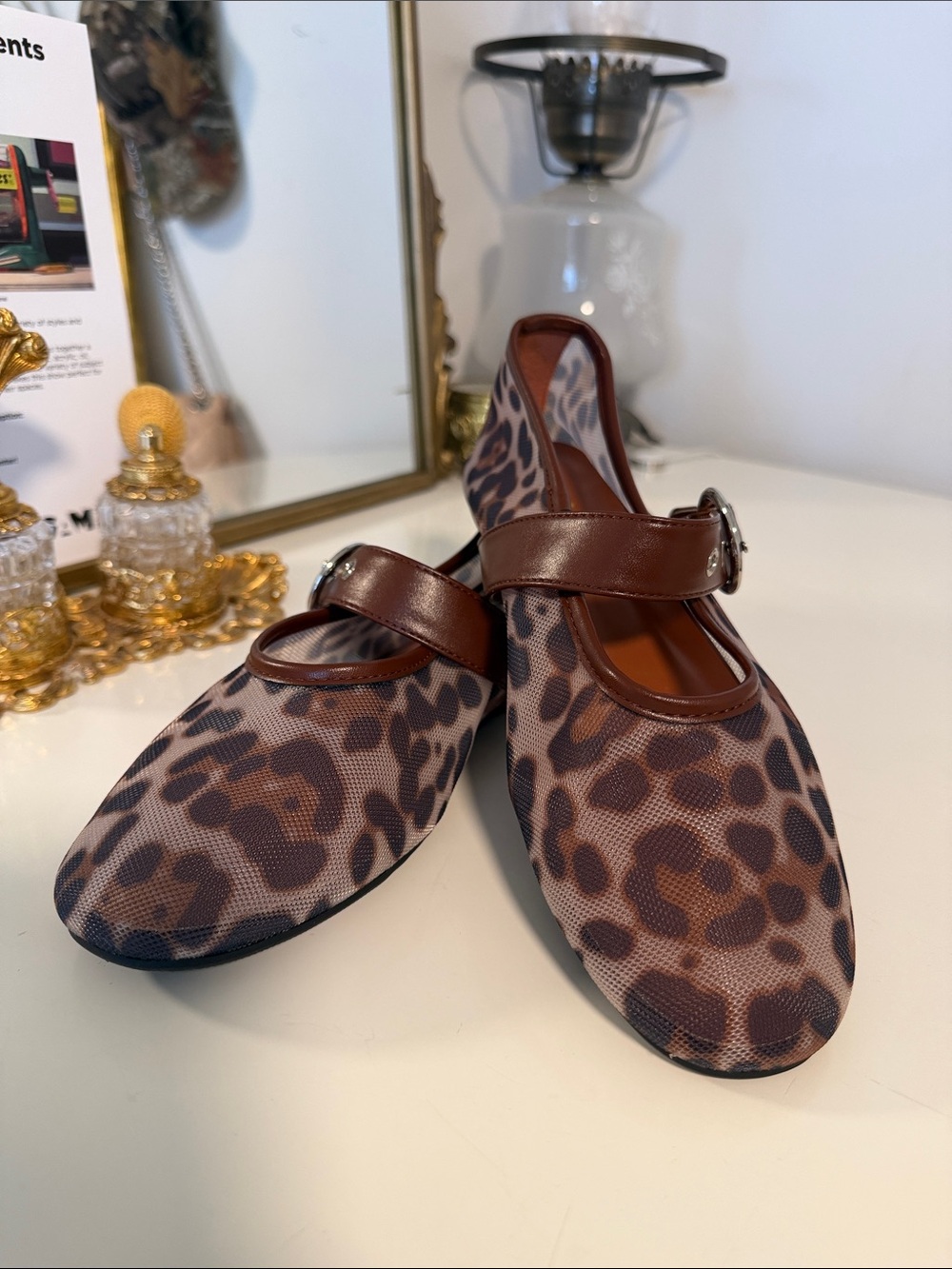 Leopard Mesh Ballet Flats